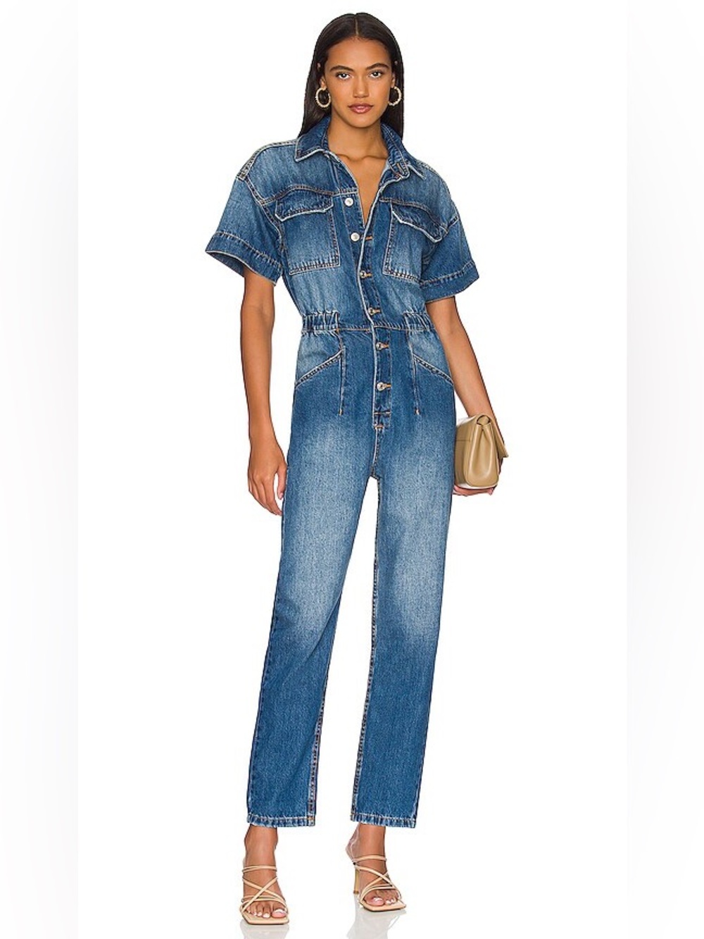 Free People We The Free Marci Denim Jumpsuit Size XS Excellent Condition